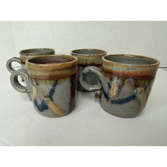 Set Vtg 70’s Jim Laeur Glazed Potter Mugs Pottery Mid Century  stunning - Picture 8 of 9